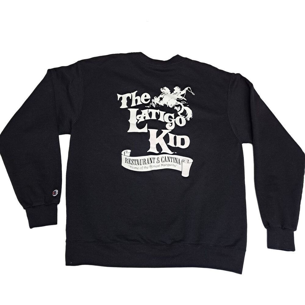 Champion Sweatshirt Men L Black Latigo Kid Graphic Logo Crewneck Cantina Pullove